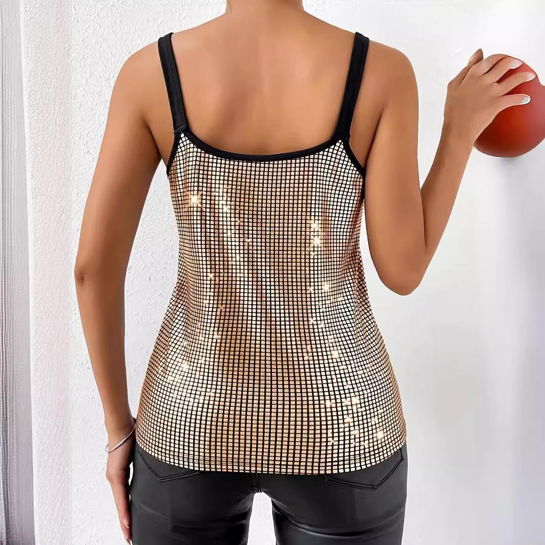 Summer Sequined Suspender Chain Vest Top Women's Clothing