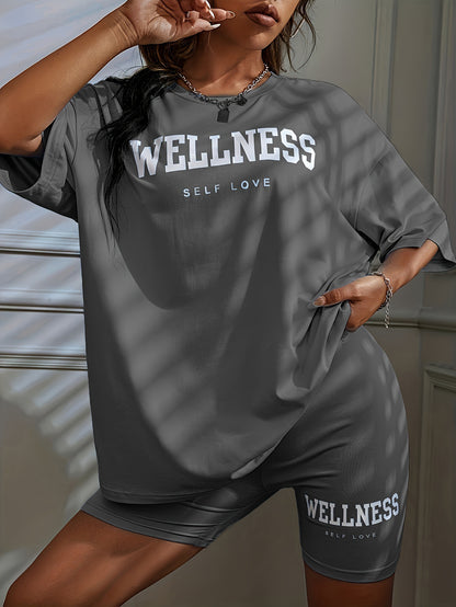 Loose Sport Letters Printed Shorts Suit