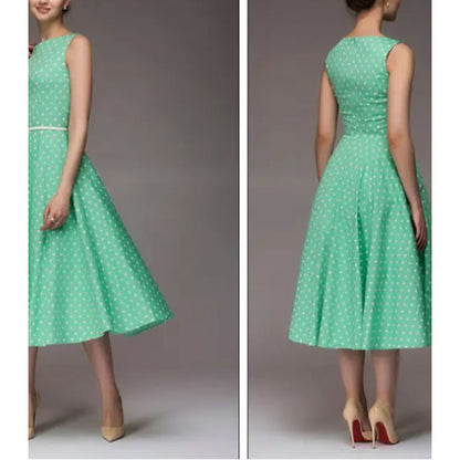 Women's Vintage Polka Dot Sleeveless Dress O-Neck Summer Cocktail Party Dress