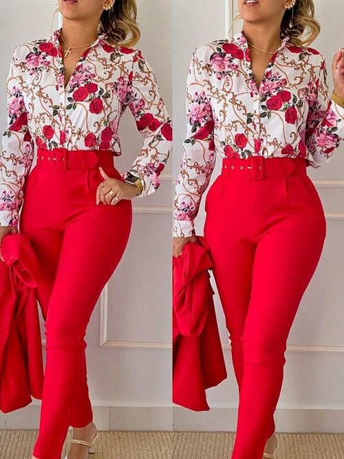 Print Shirt Tops &High Waist Pants