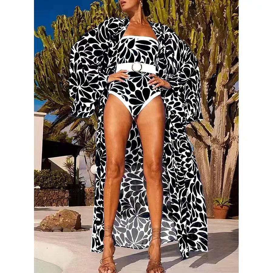 Printed One-piece Swimsuit Women's Long-sleeved Blouse