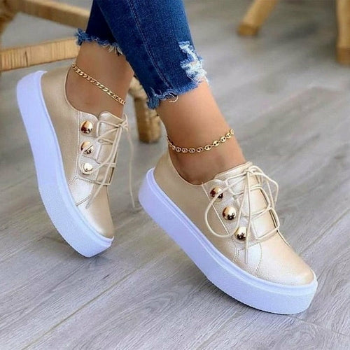 Light Breathable Casual Female Flat Shoes White/Gold/Black/Rose Gold