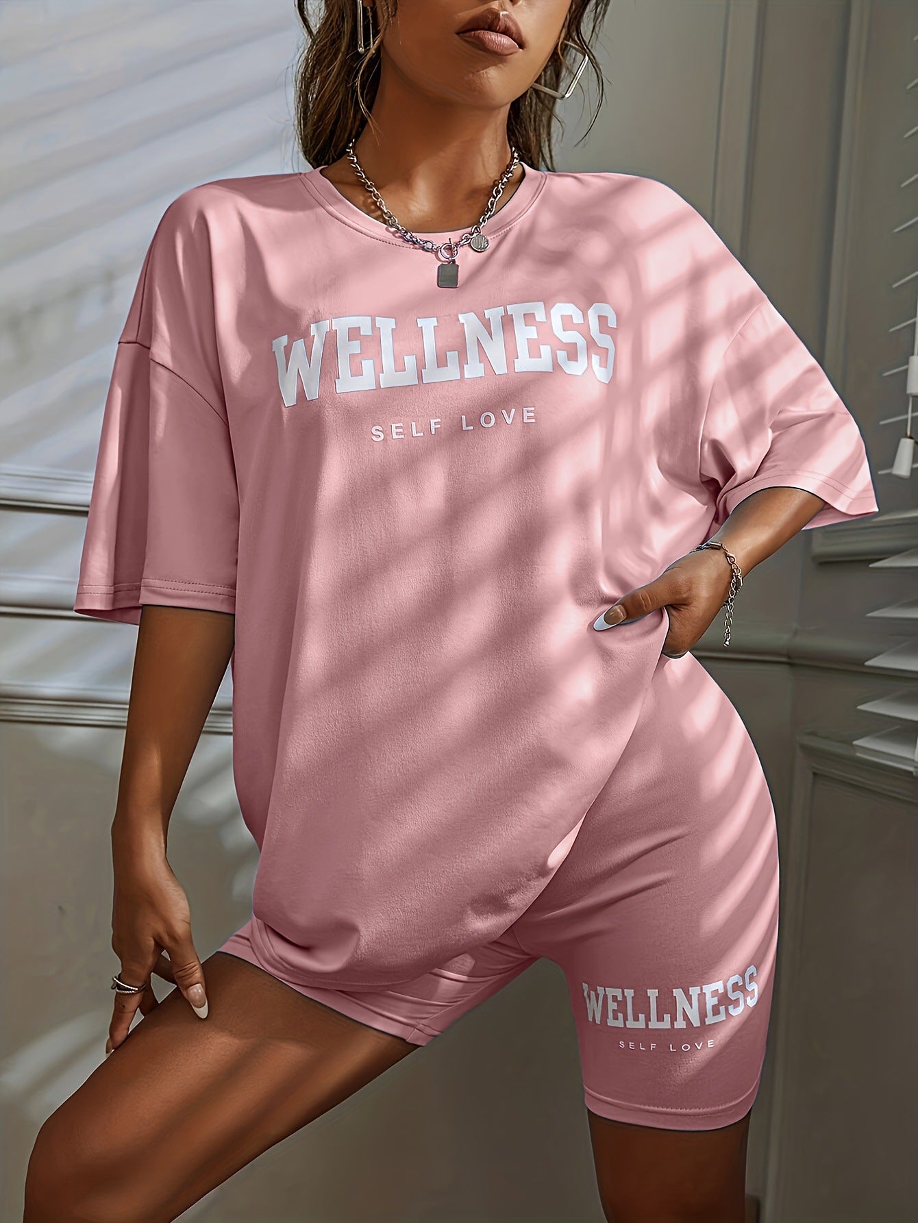 Loose Sport Letters Printed Shorts Suit