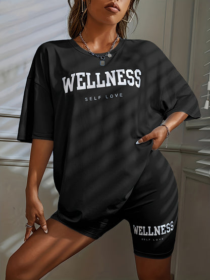 Loose Sport Letters Printed Shorts Suit